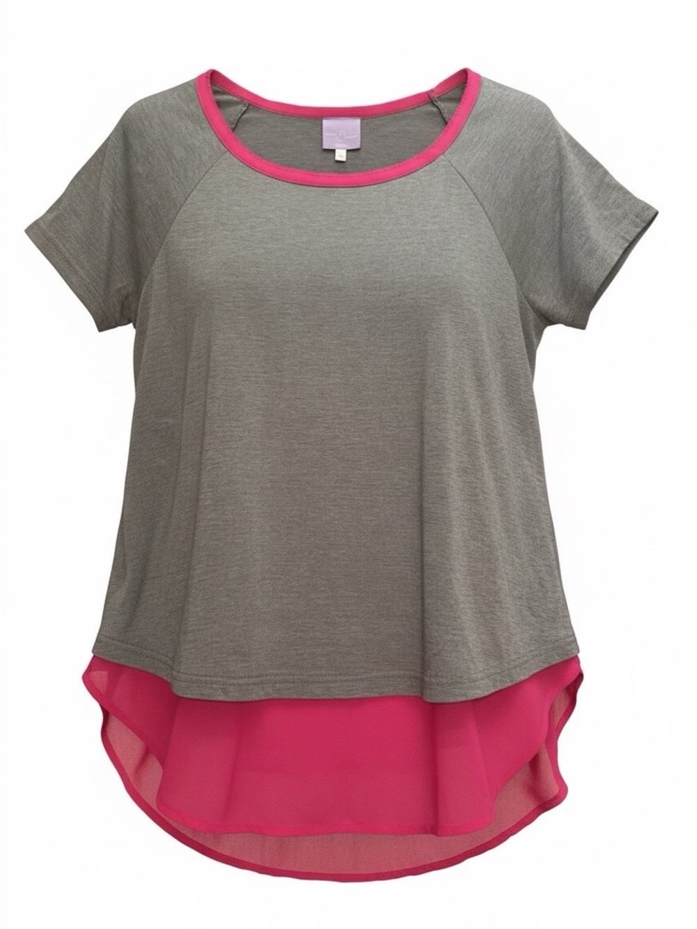 Mixed Media Gray & Hot Pink Layered Hem Tee